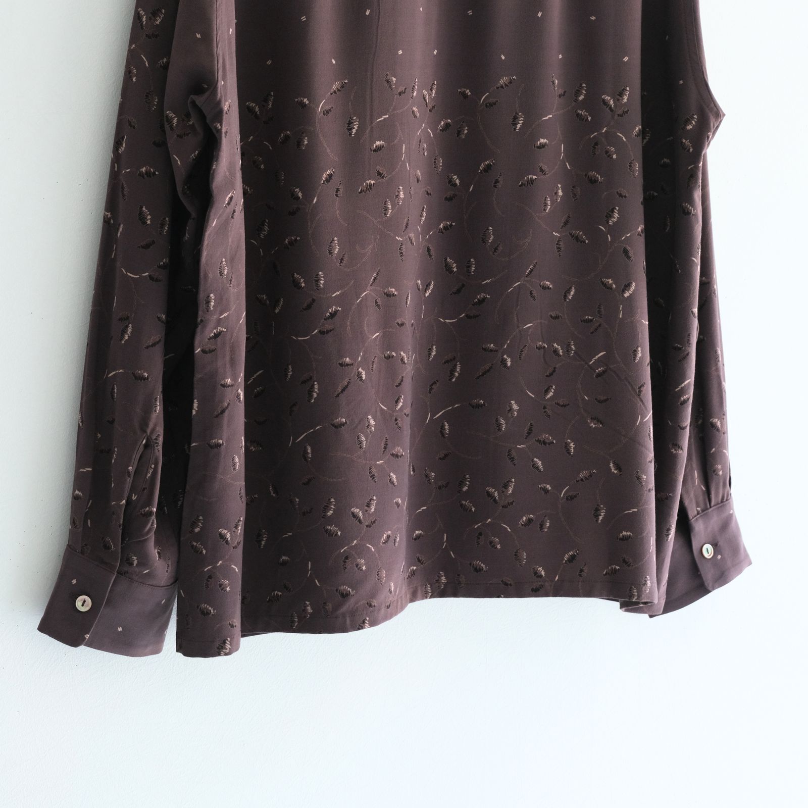 OPEN COLLAR SHIRTS  - Botanical print -（Dark Brown）
