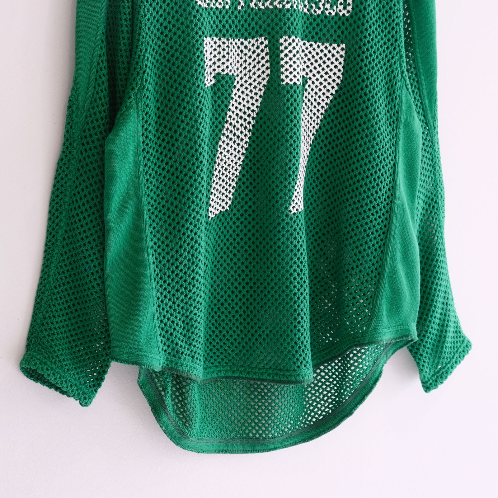 PRINTED FOOTBALL KNIT TEE - Mesh crochet - / フットボール / ニット / ロンT / ロングスリーブTシャツ / Green