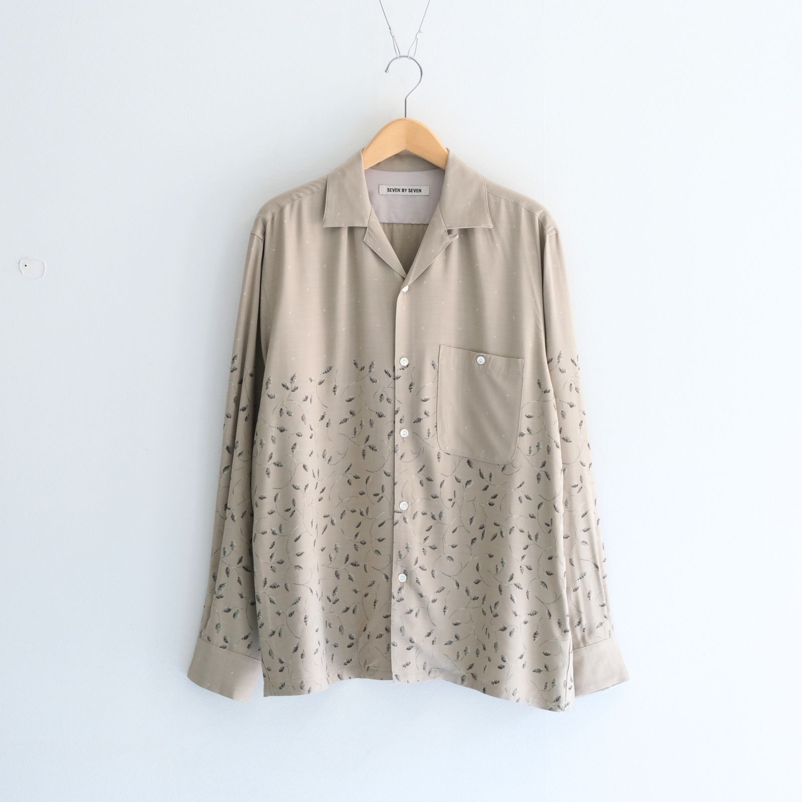 OPEN COLLAR SHIRTS  - Botanical print -（Gray Khaki）