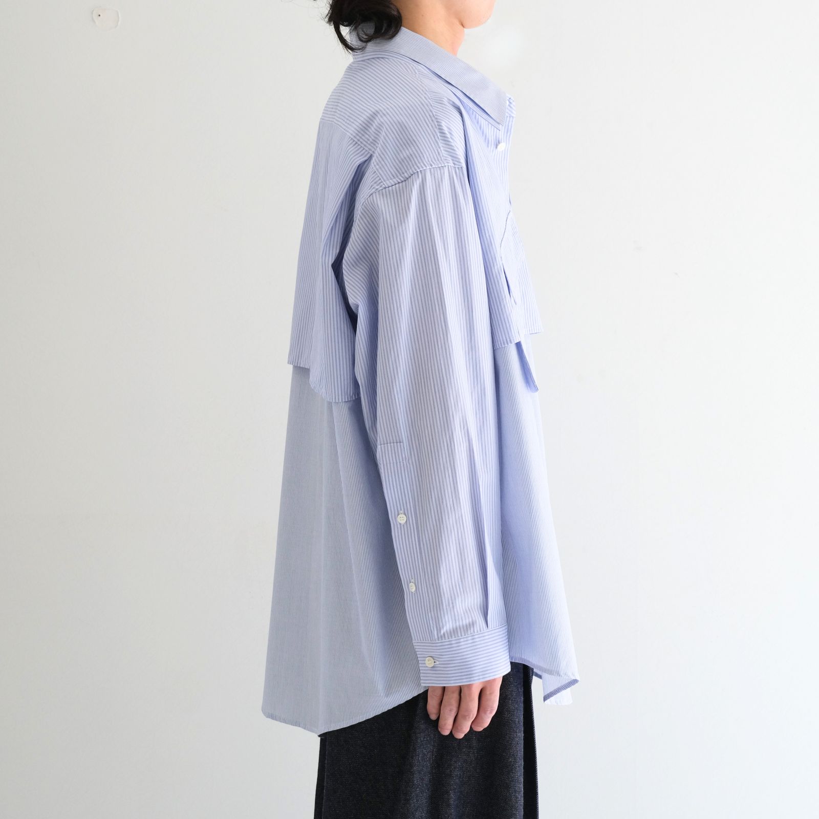 【残り1点】Layered Shirt / レイヤード シャツ（Sax Stripe）