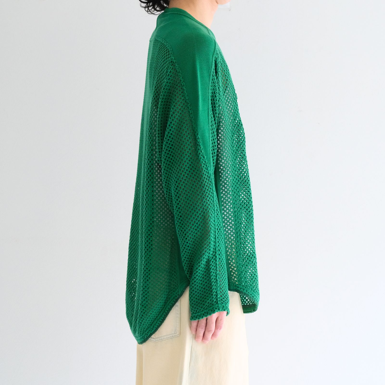PRINTED FOOTBALL KNIT TEE - Mesh crochet - / プリントフットボールニットT- メッシュクロシェット -（Green）