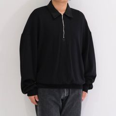 "BROTHERS" Leather × Original Supima Aging Cotton Sweat / ハーフジップ / スウェット / レザー / BLACK