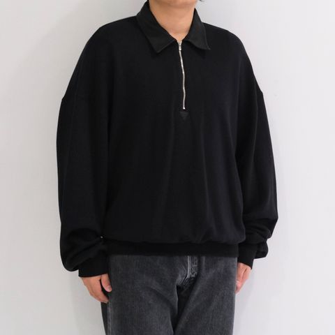 "BROTHERS" Leather × Original Supima Aging Cotton Sweat / ハーフジップ / スウェット / レザー / BLACK