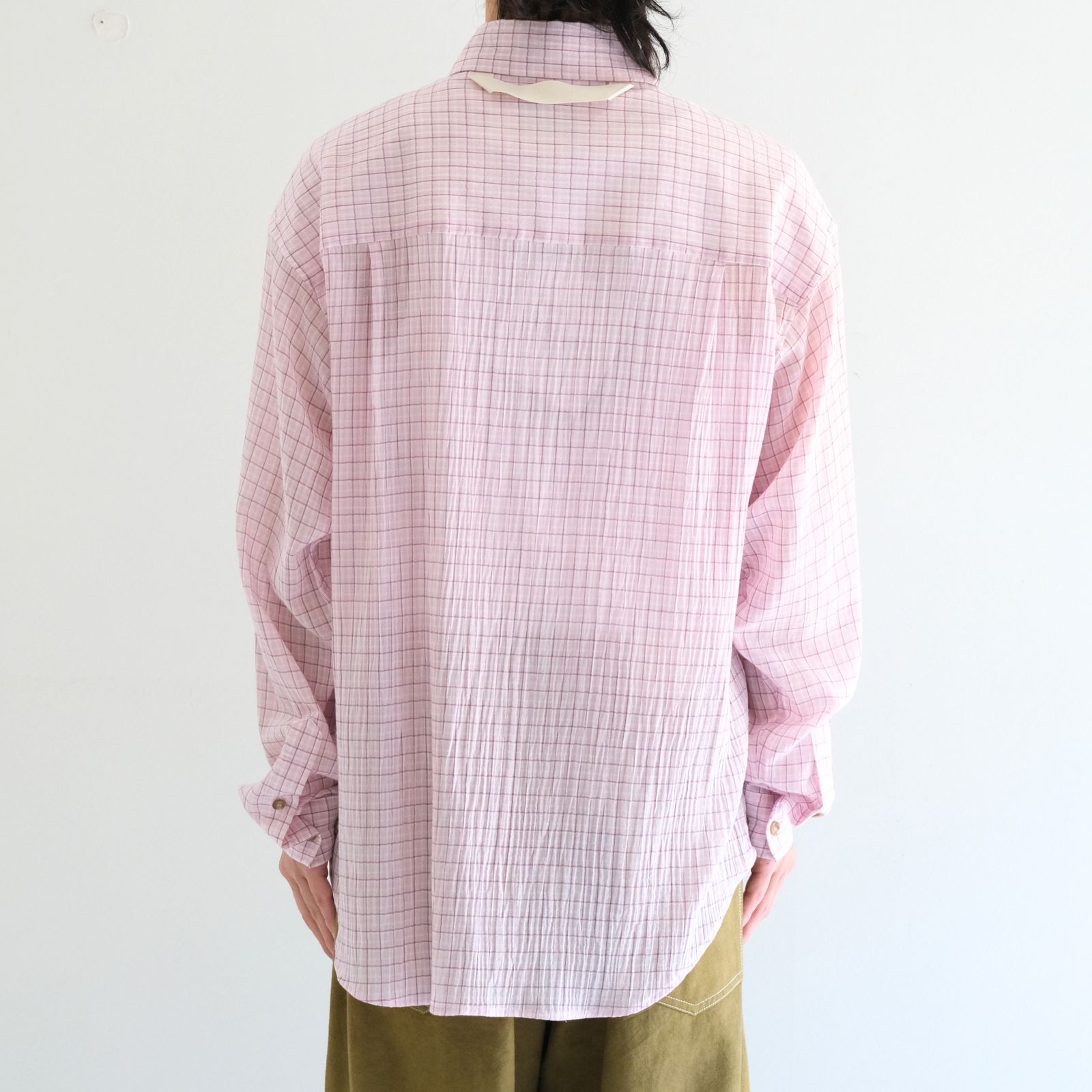 PREMIUM RONACHECK WRINKLE OVER SIZED SHIRTS / プレミアム ロナチェック リンクル オーバーサイズ シャツ（LEMONADE PINK）