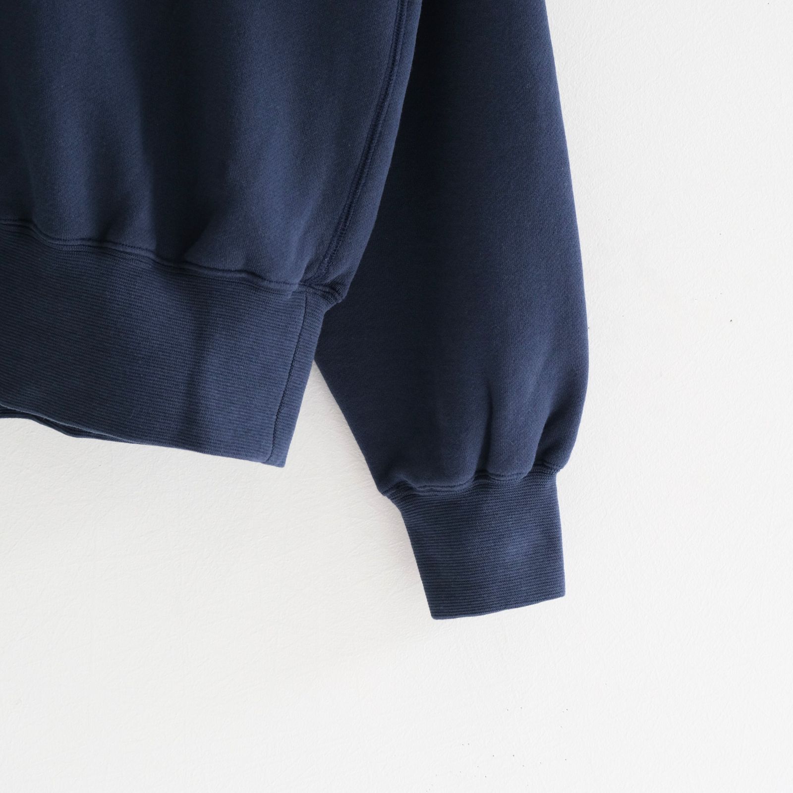 "BROTHERS" Leather × Original Supima Aging Cotton Sweat / ハーフジップ / スウェット / レザー / NAVY