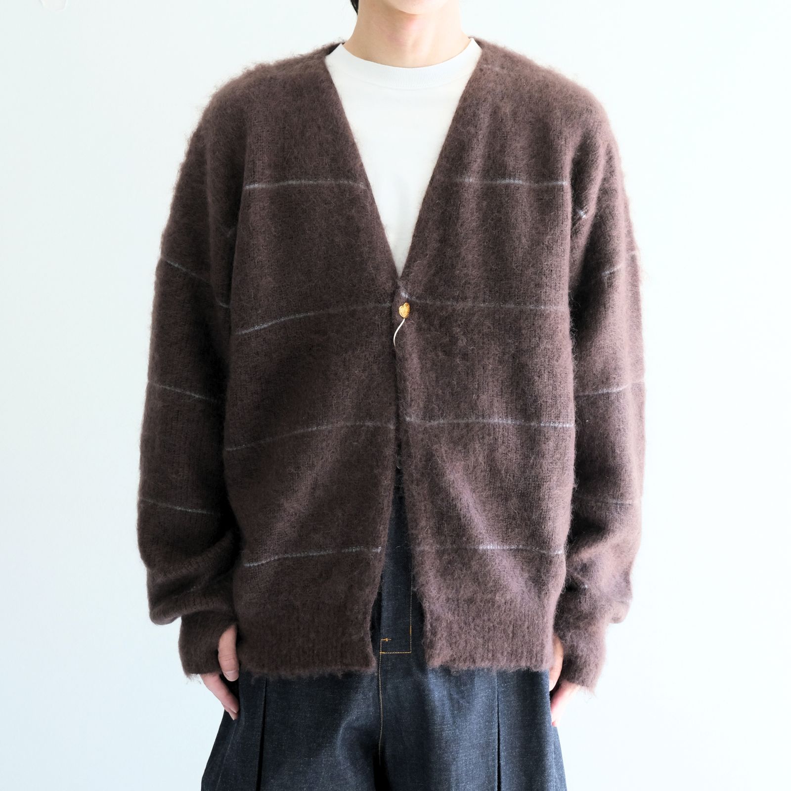【残り1点】MOHAIR BOARDER CARDIGAN（BROWN）