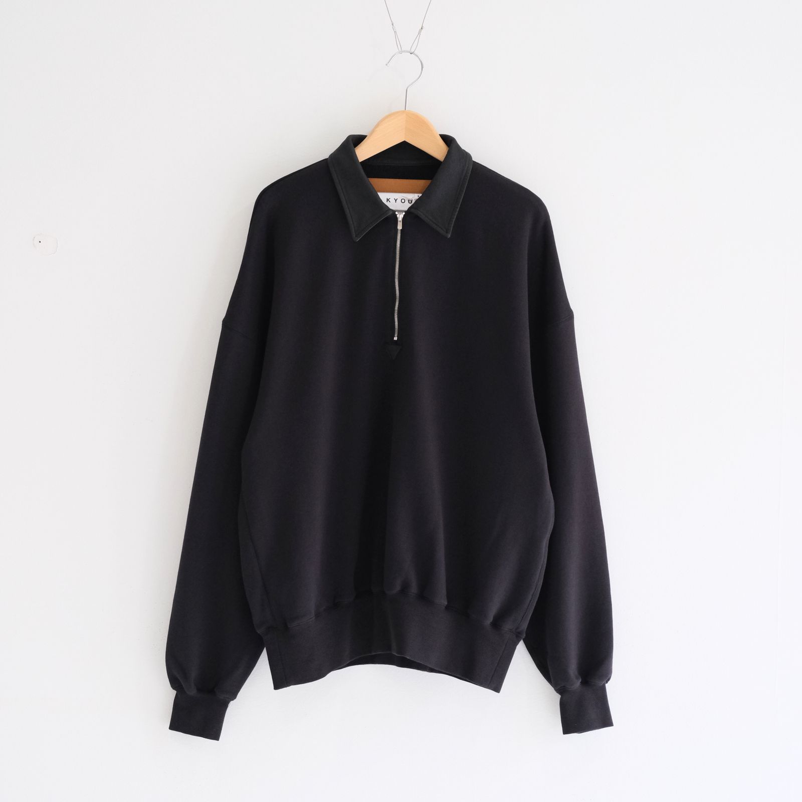 "BROTHERS" Leather × Original Supima Aging Cotton Sweat / ハーフジップ / スウェット / レザー / BLACK