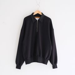 "BROTHERS" Leather × Original Supima Aging Cotton Sweat / ハーフジップ / スウェット / レザー / BLACK