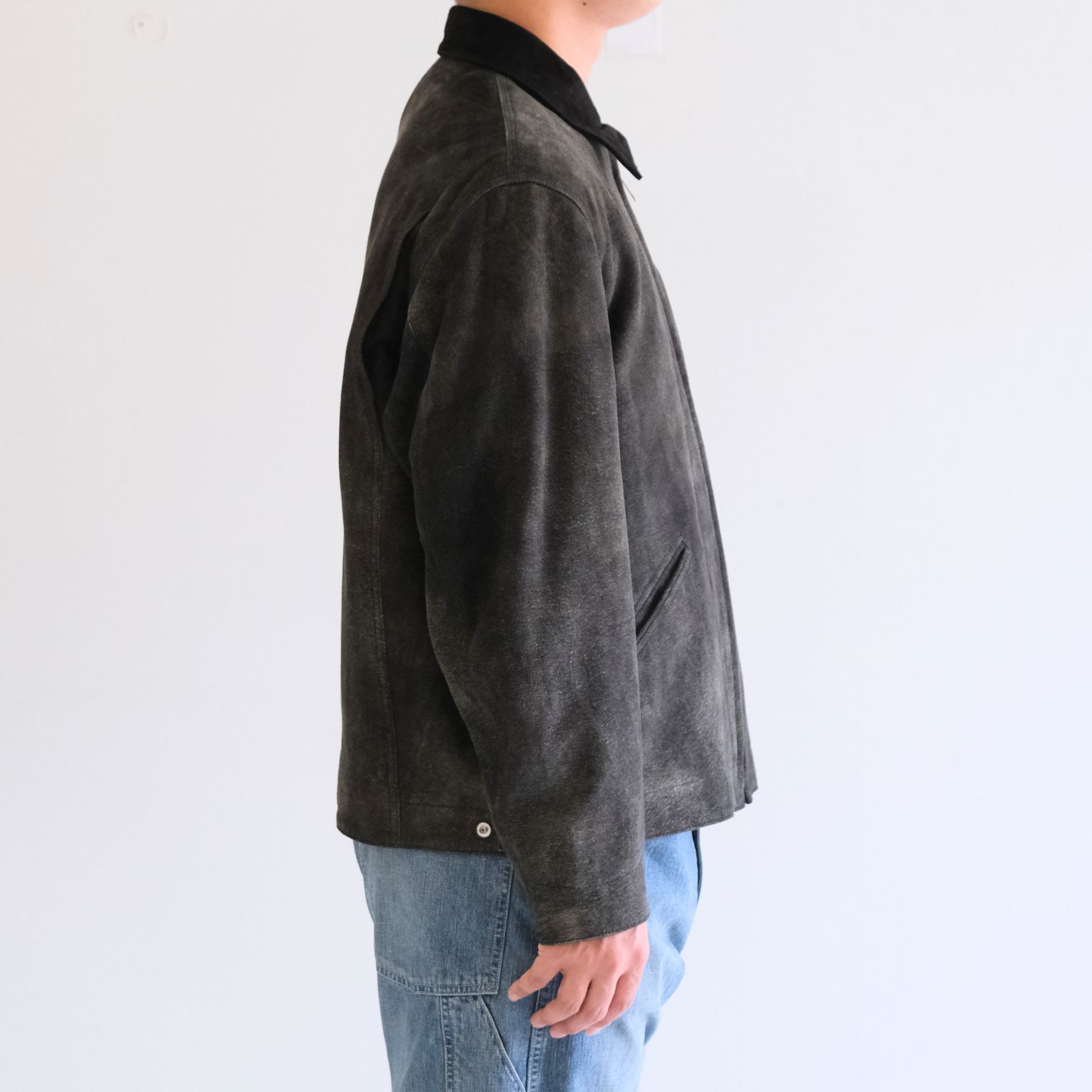 LEATHER DETROITJACKET ‐Goat suede Antique finish‐ / レザージャケット / ゴートレザー / アンティーク加工 / Black