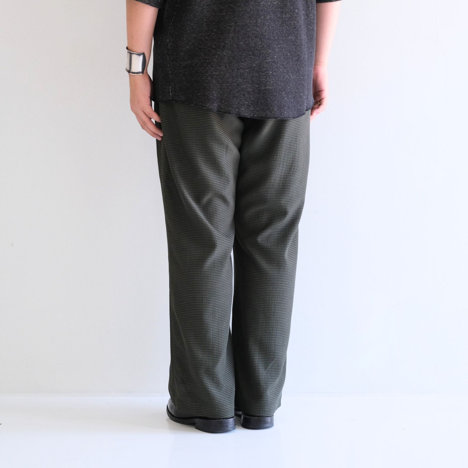 SHEER WESTERN EASY TROUSERS - Gingham check Indian fabric - / パンツ / OLIVE