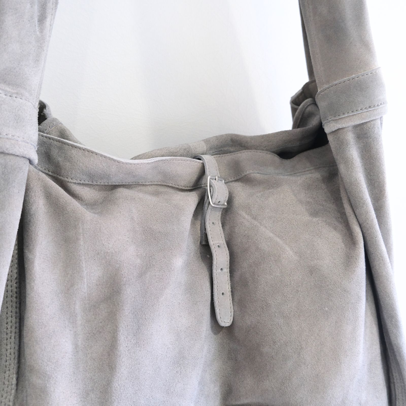 LEATHER SHOULDER BAG  - Cow split leather -（Gray）