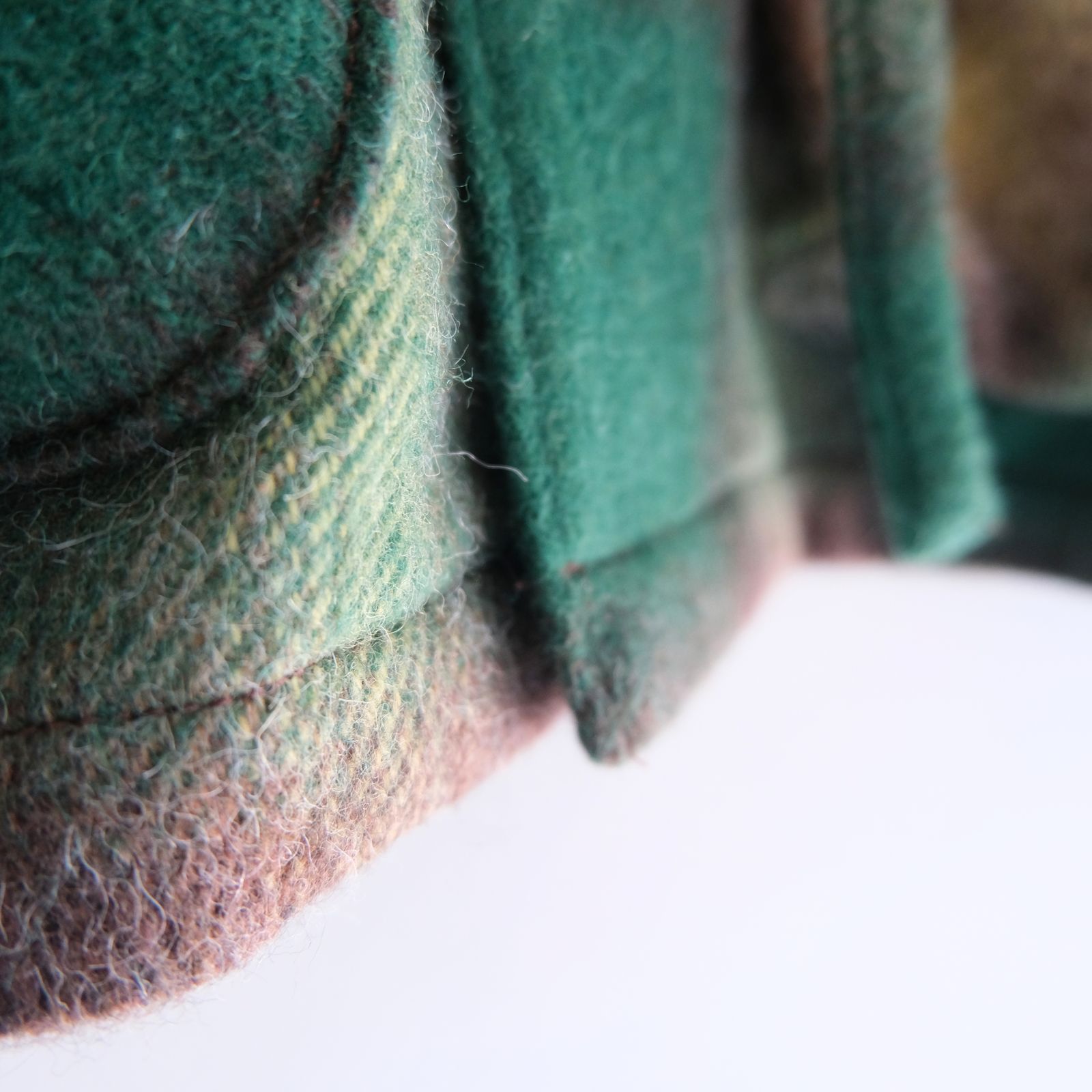 【残り1点】SHAGGY WOOL CHECK SAFARI JACKET（GREEN）