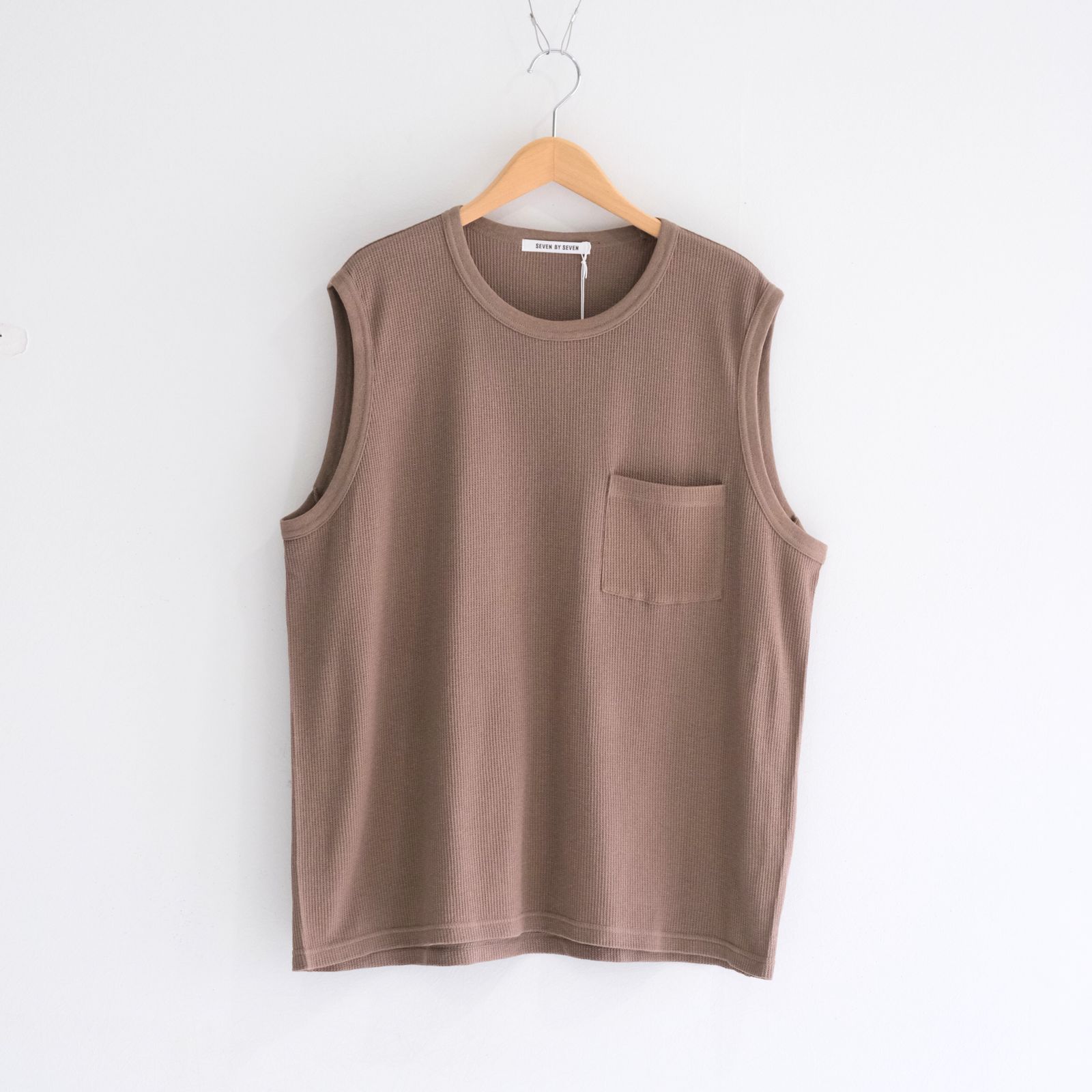WRAP AROUND SLEEVELESS POCKET TEE ‐Recycle supima waffle‐ / ラップアラウンドスリーブレスポケットTEE ‐リサイクルスーピマワッフル‐（Brown）