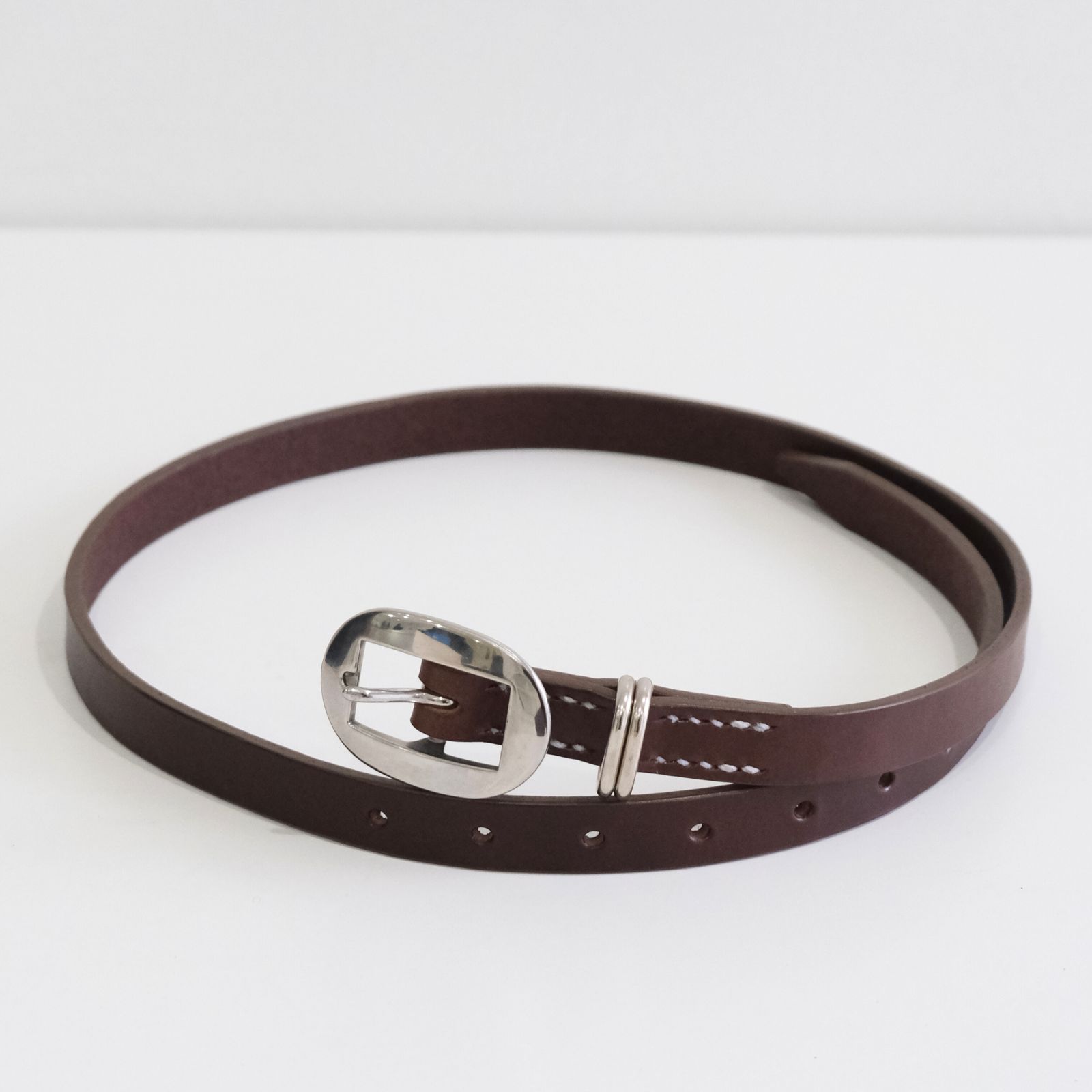 CART BUCKLE NARROW LEATHER BELT / ベルト / レザーベルト / Rooster King＆Co., / Cow leather / 牛革 / Brown