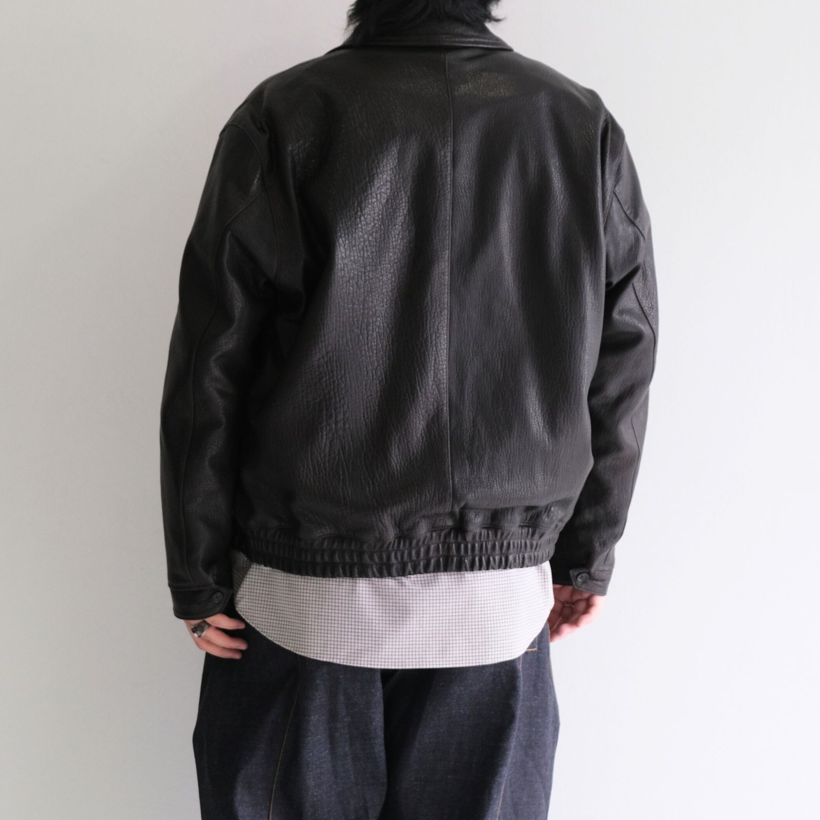 LEATHER ZIP UP BLOUSON ‐Sheep Shrink leathe‐ / ジャケット / レザージャケット / Sheep leather / 羊革 / Black