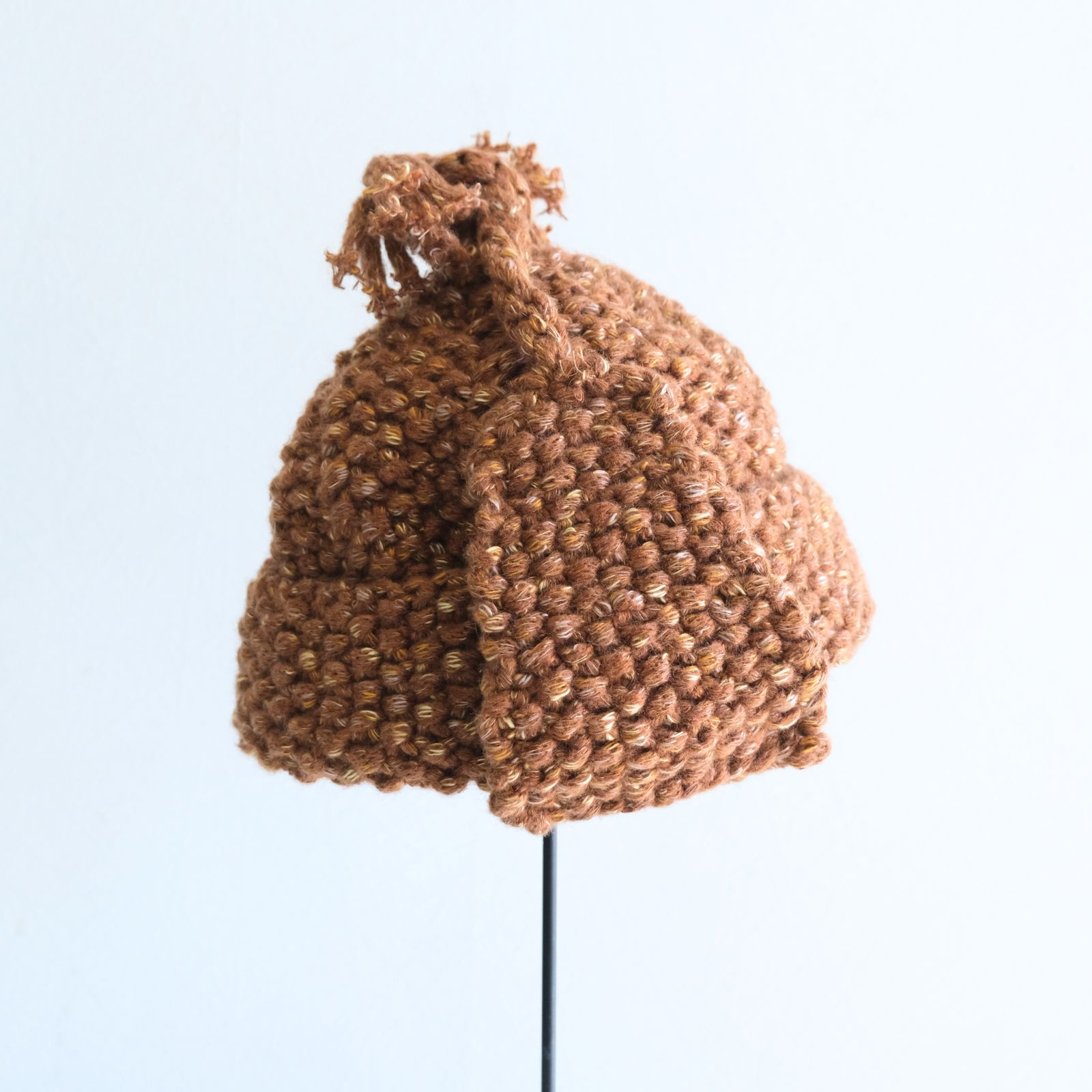 WOOL MIX HAND KNIT 2WAY HAT（BROWN）