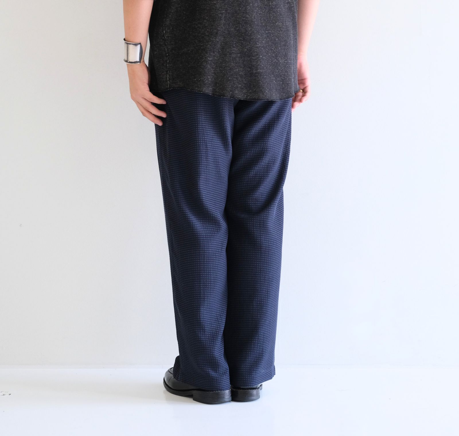 SHEER WESTERN EASY TROUSERS - Gingham check Indian fabric - / パンツ / NAVY