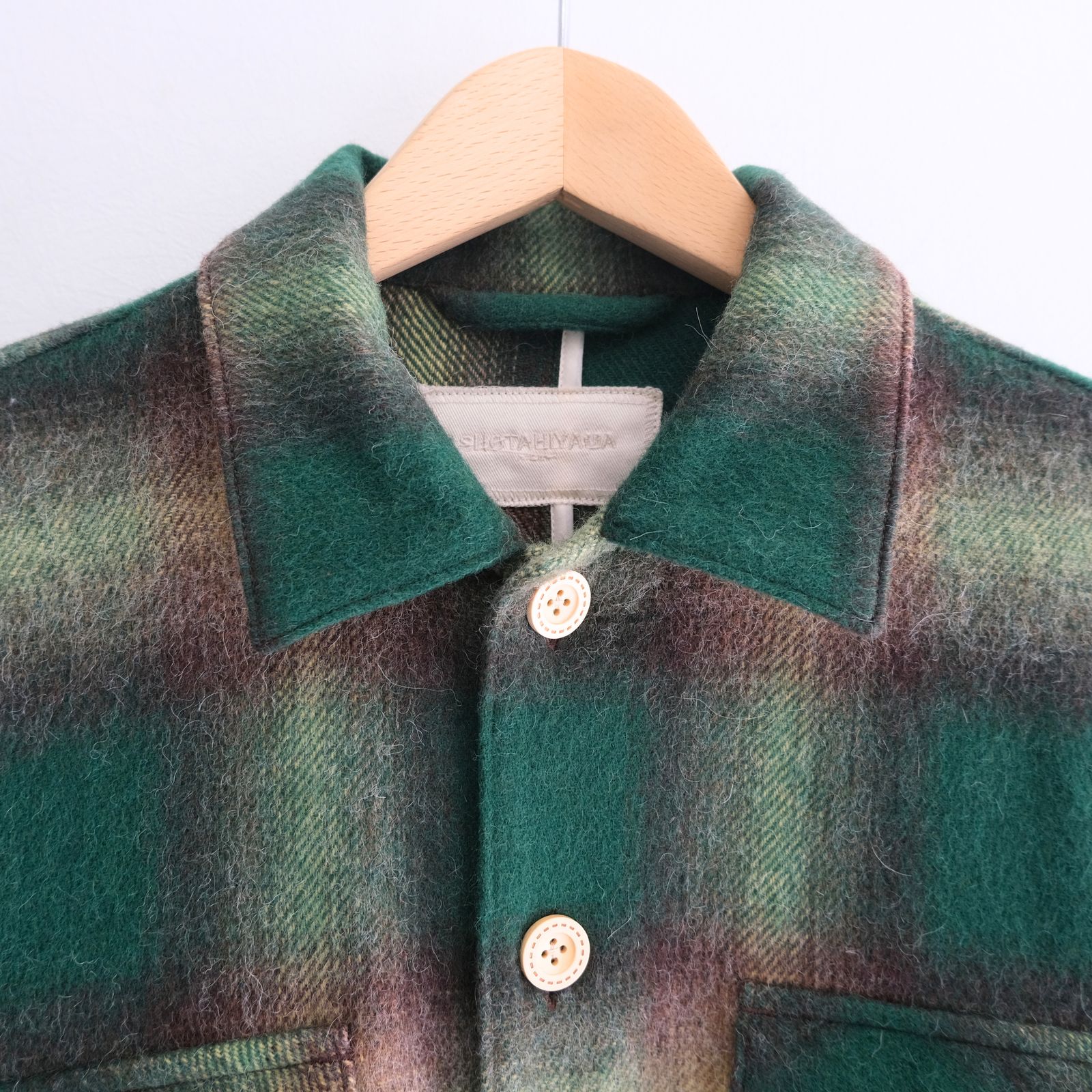 【残り1点】SHAGGY WOOL CHECK SAFARI JACKET（GREEN）
