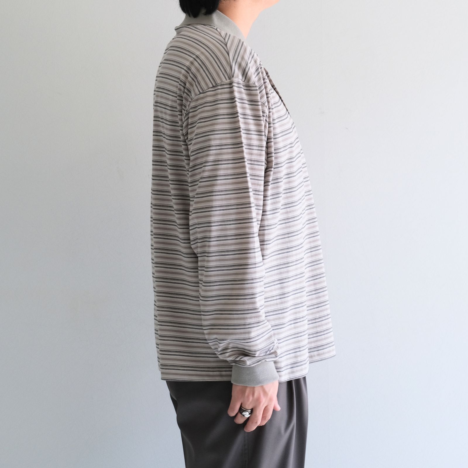 Brief Stripe Rugby TEE / ブリーフストライプラグビーTシャツ（LIGHT KHAKI）