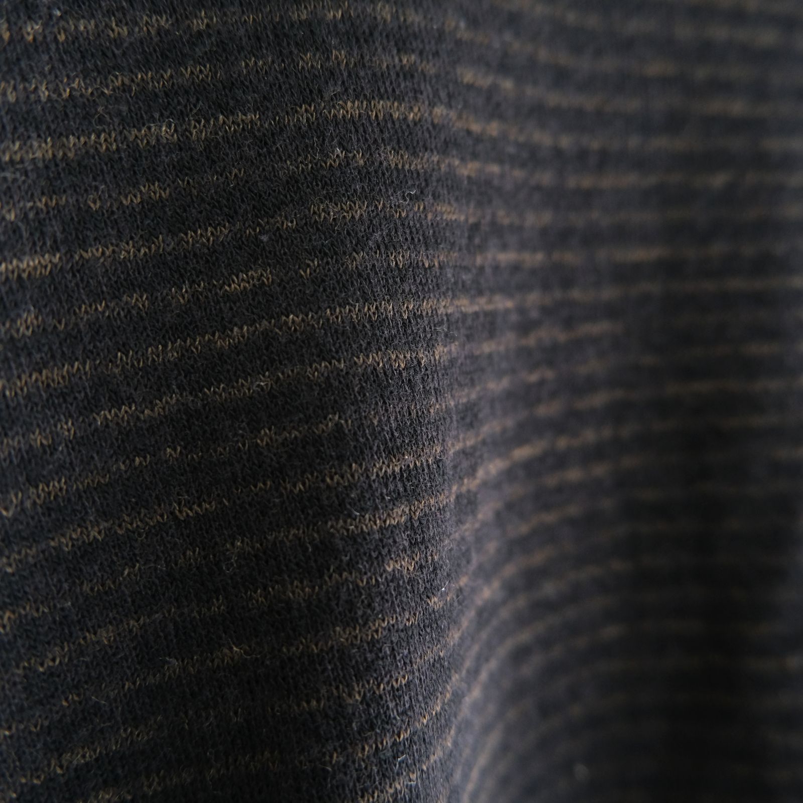 SUPER FINE WOOL COTTON TURTLE-NECK TOP（BORDER STRIPE）（BROWN×BLACK）