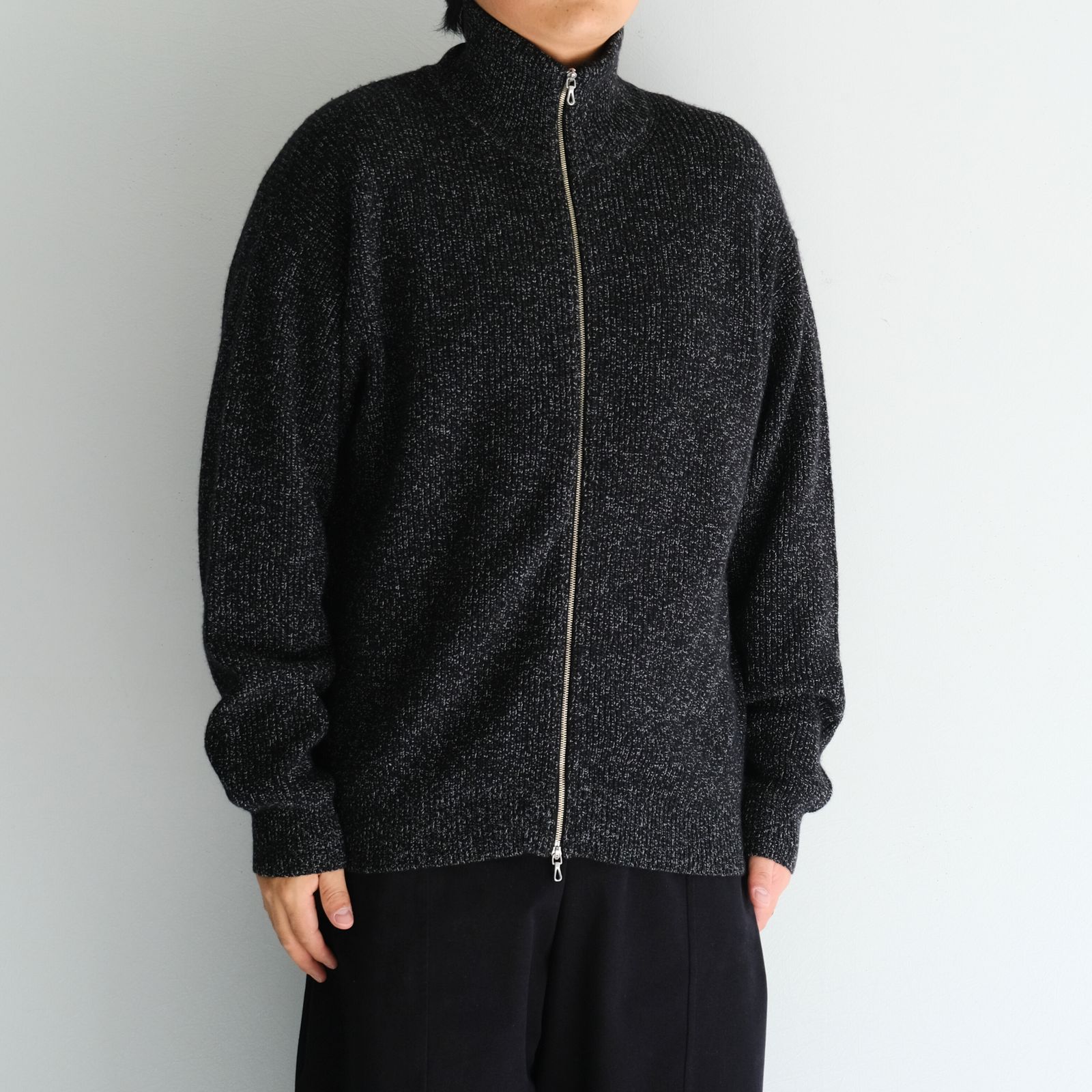 W/C MEALANGE RIB DRIVERS KNIT / ニット/ ドライバーズニット / メリノウール / BLACK