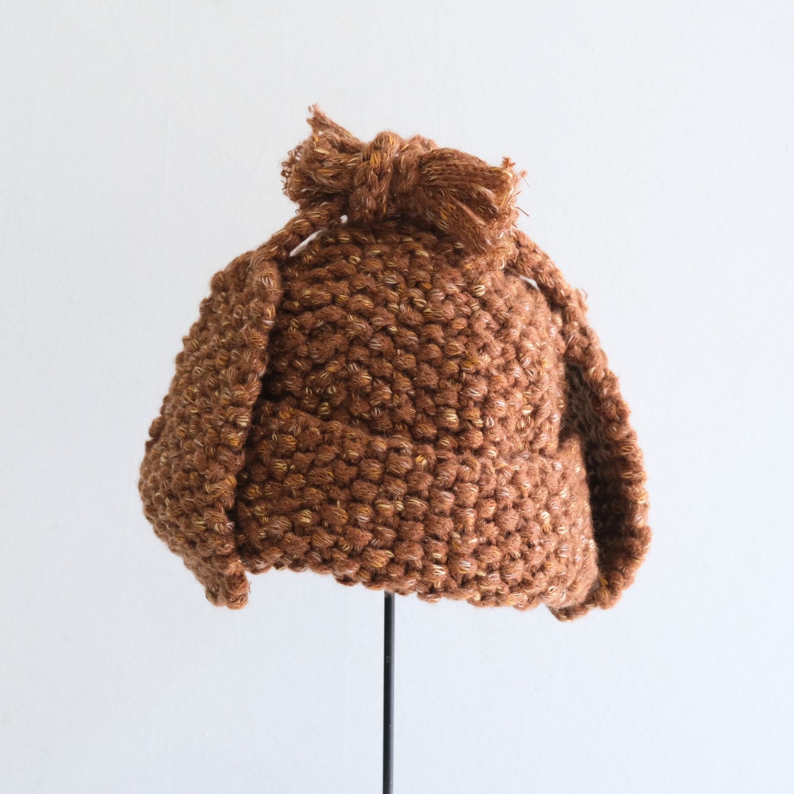 WOOL MIX HAND KNIT 2WAY HAT（BROWN）