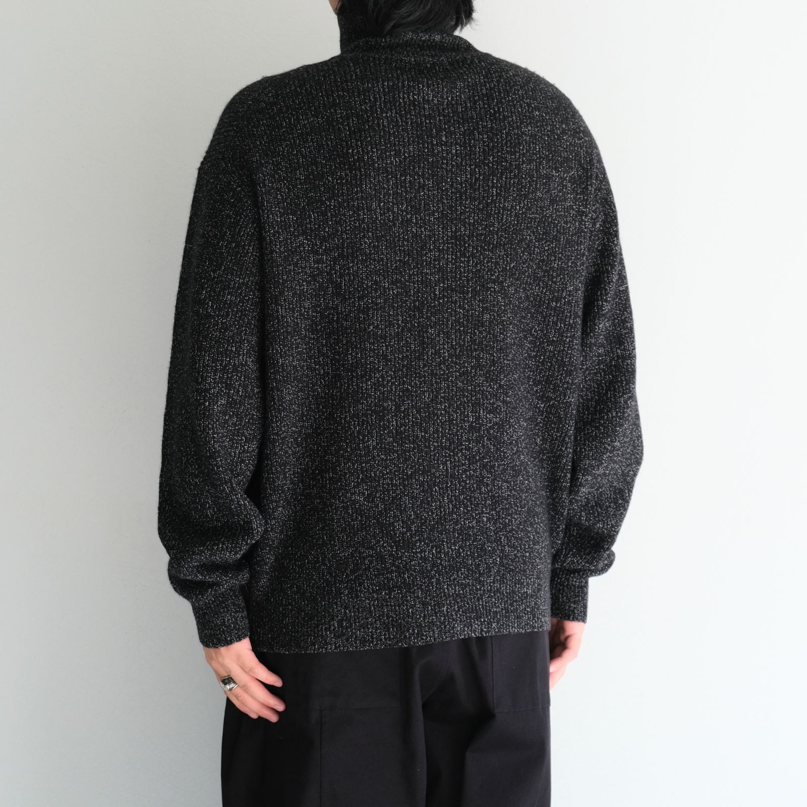W/C MEALANGE RIB DRIVERS KNIT / ニット/ ドライバーズニット / メリノウール / BLACK