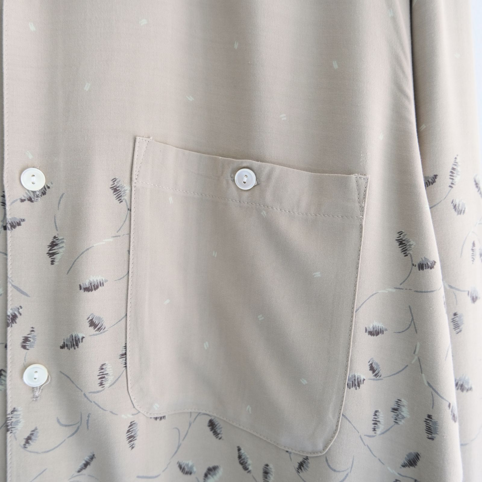 OPEN COLLAR SHIRTS  - Botanical print -（Gray Khaki）