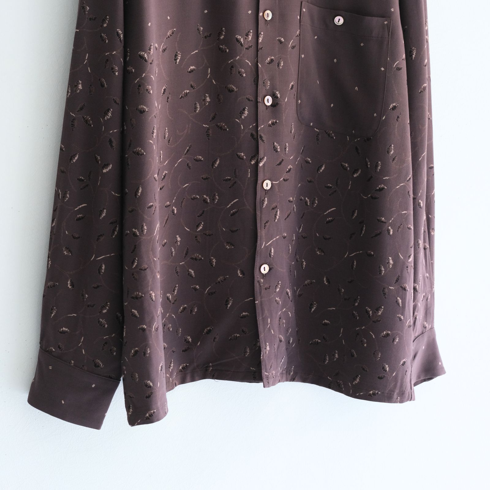 OPEN COLLAR SHIRTS  - Botanical print -（Dark Brown）