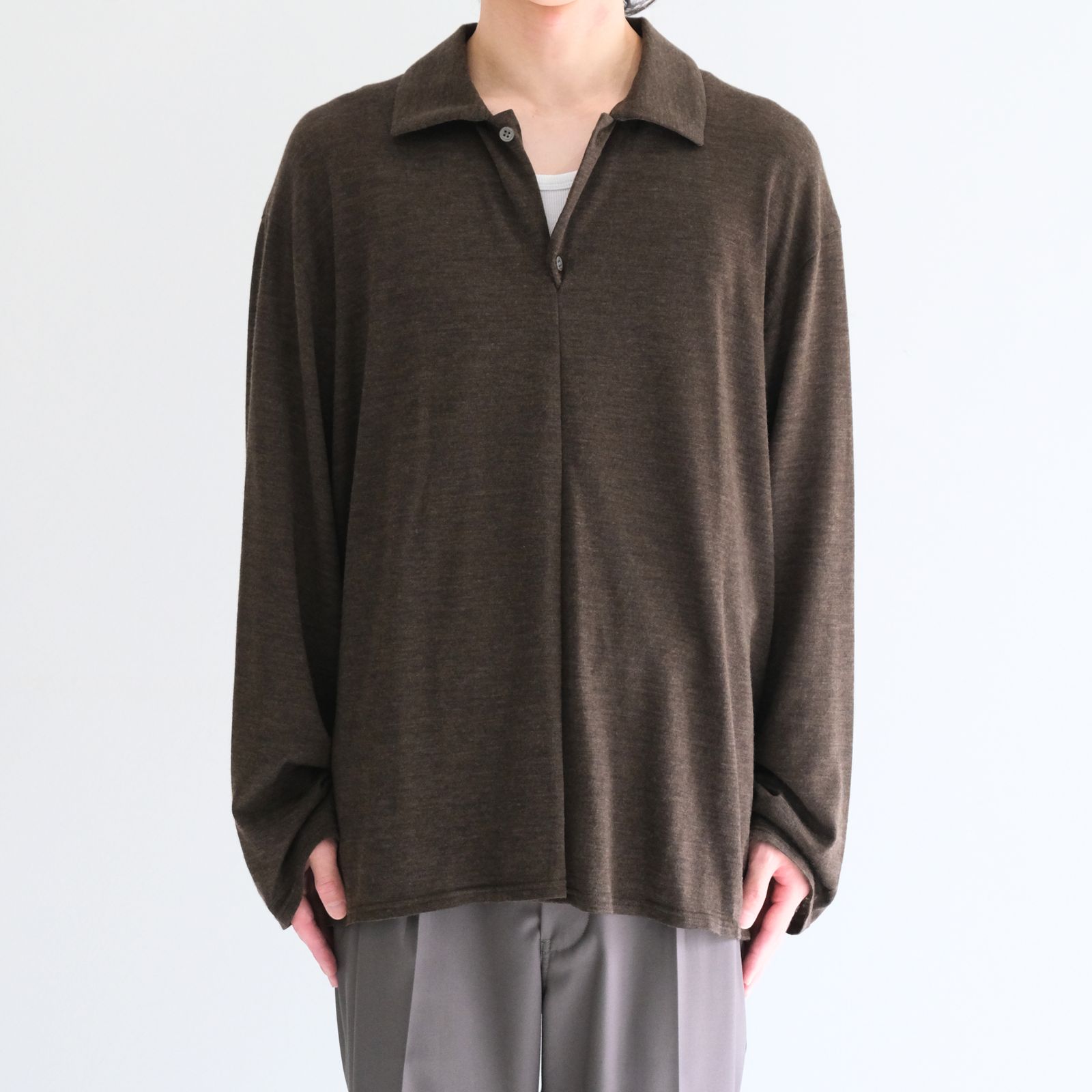 Wool Jersey Twisted polo Shirts / ウールジャージーツイストポロシャツ（Brown）