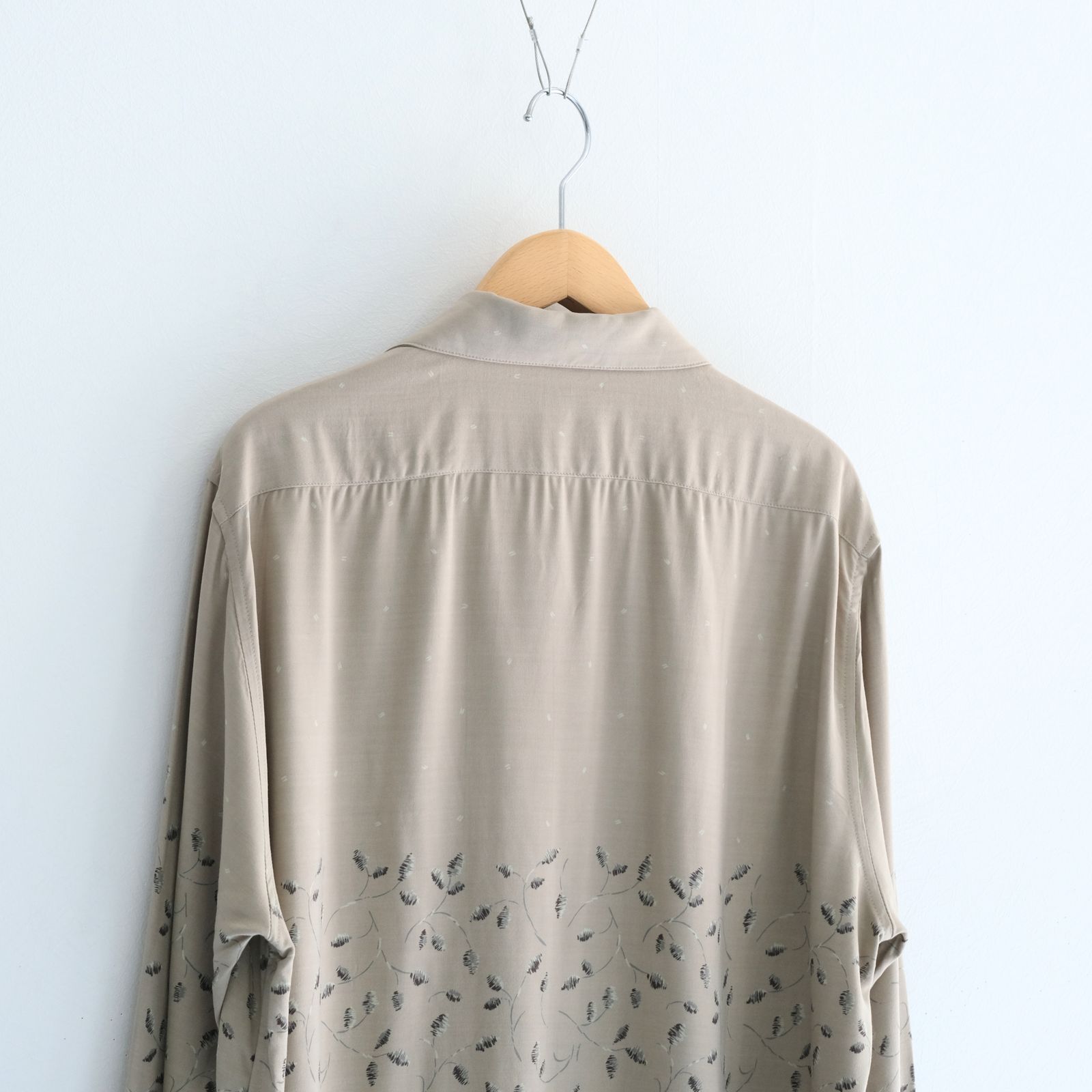 OPEN COLLAR SHIRTS  - Botanical print -（Gray Khaki）