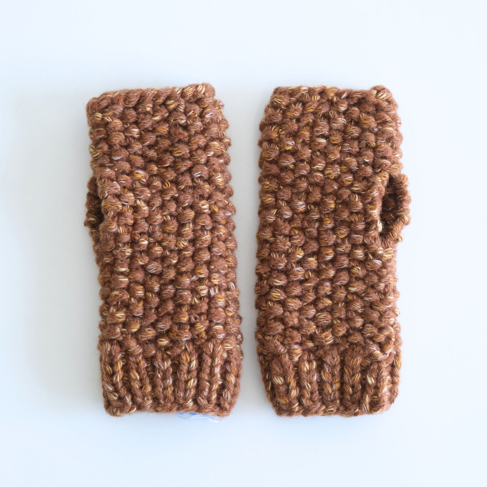 WOOL MIX HAND KNIT GLOVES（BROWN）