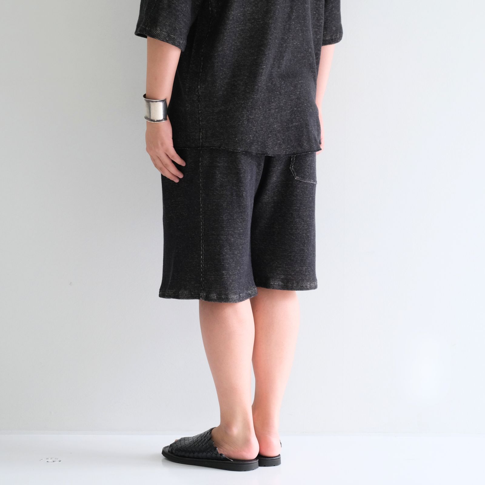 THERMAL SHORT PANTS - Mixed “UNSTAINED” yarn - / ショーツ / パンツ / BLACK