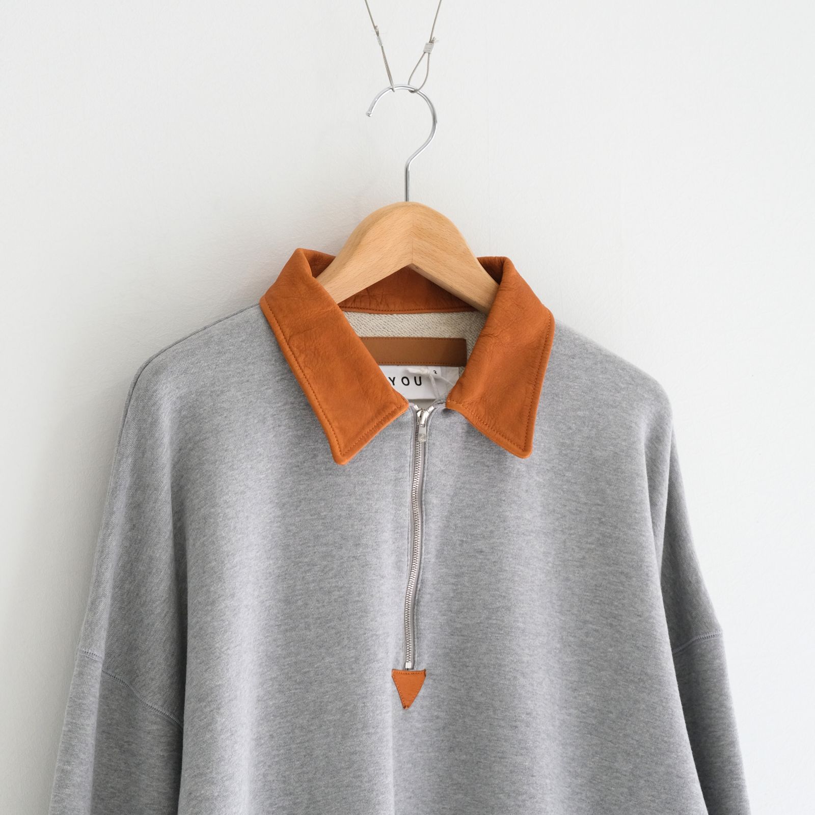 "BROTHERS" Leather × Original Supima Aging Cotton Sweat / ハーフジップ / スウェット / レザー / M.GRAY