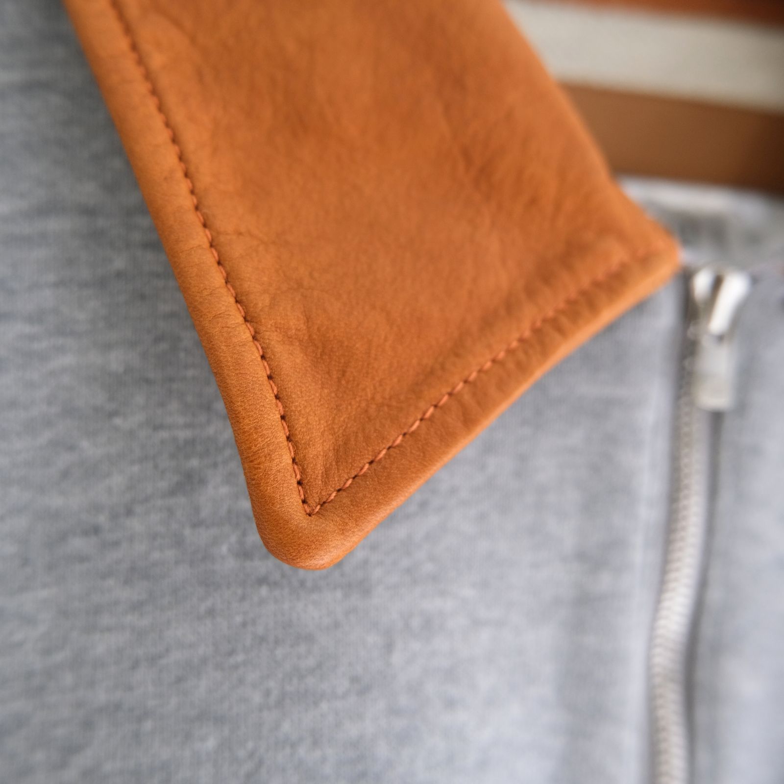 "BROTHERS" Leather × Original Supima Aging Cotton Sweat / ハーフジップ / スウェット / レザー / M.GRAY