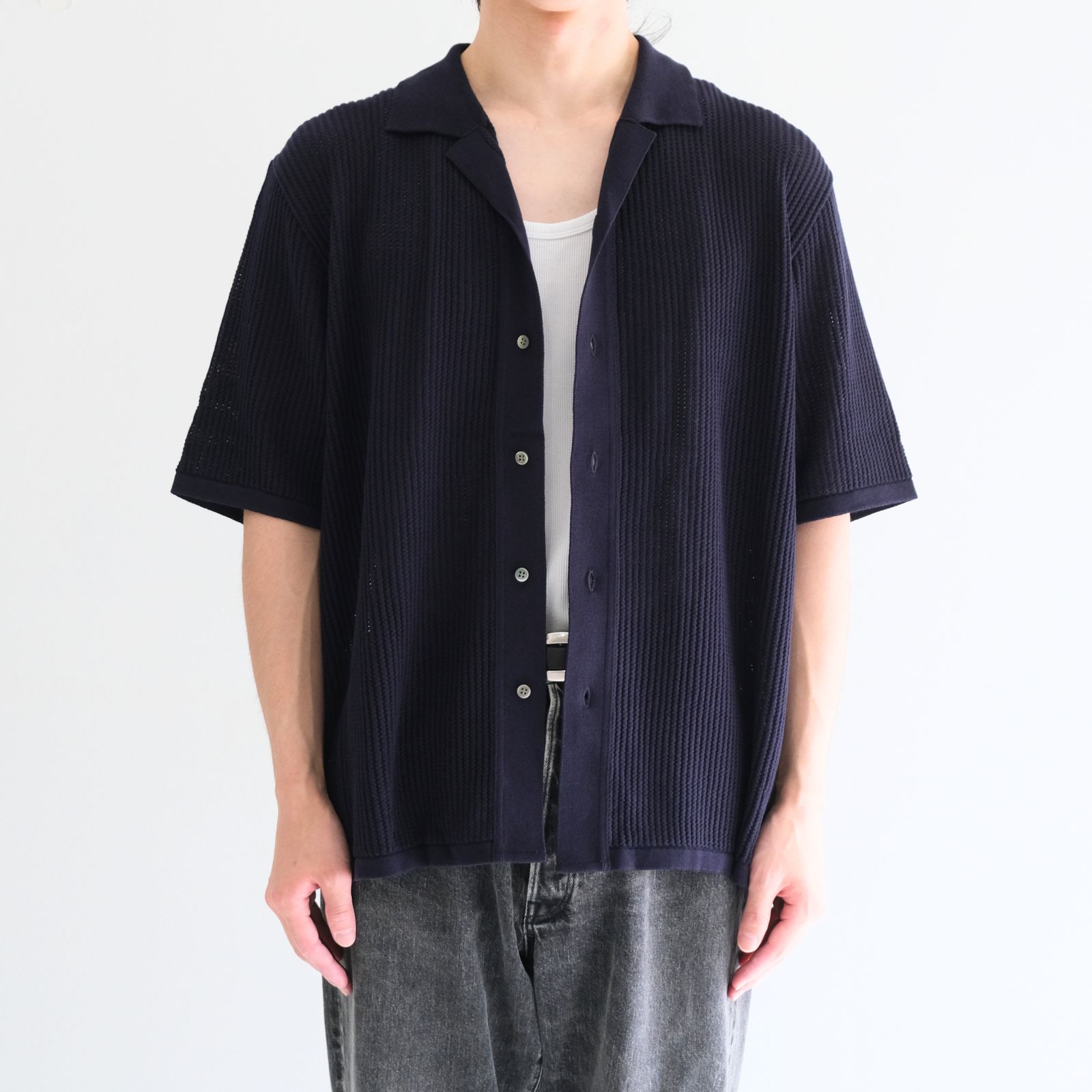 COTTON SUKASHI KNIT S/T / （NAVY）