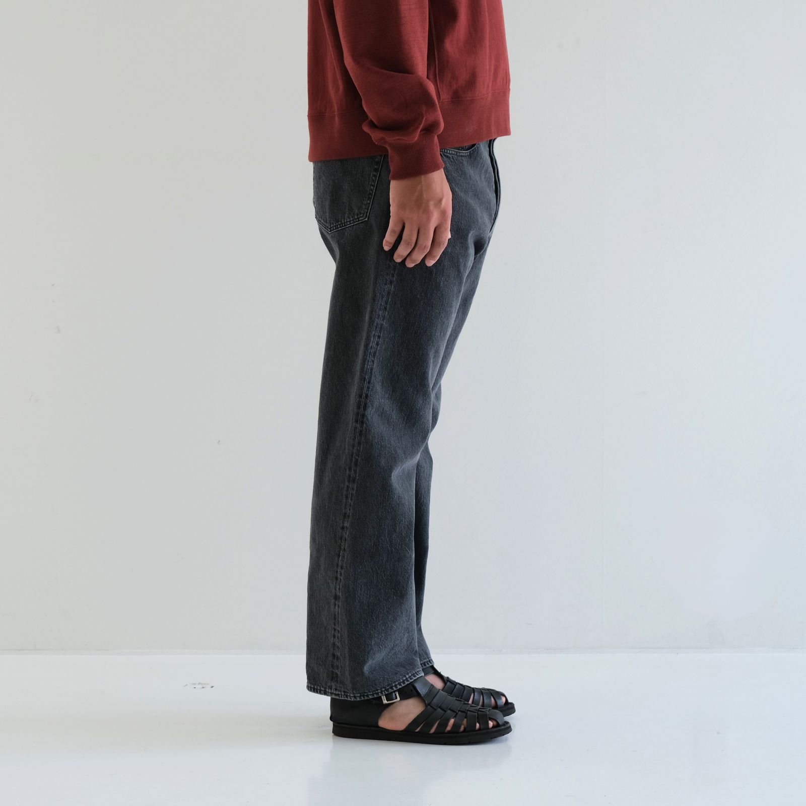 WASHED SELVEDGE BLACK DENIM 5P PANTS / デニム / 5ポケット / USED GREY