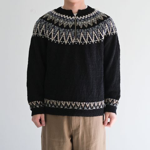 SUMMER NORDIC KNIT P/O / ニット / 擬麻コットン / BLACK