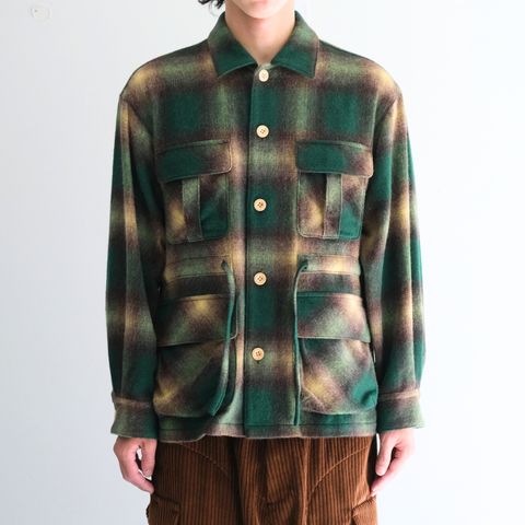 【残り1点】SHAGGY WOOL CHECK SAFARI JACKET（GREEN）