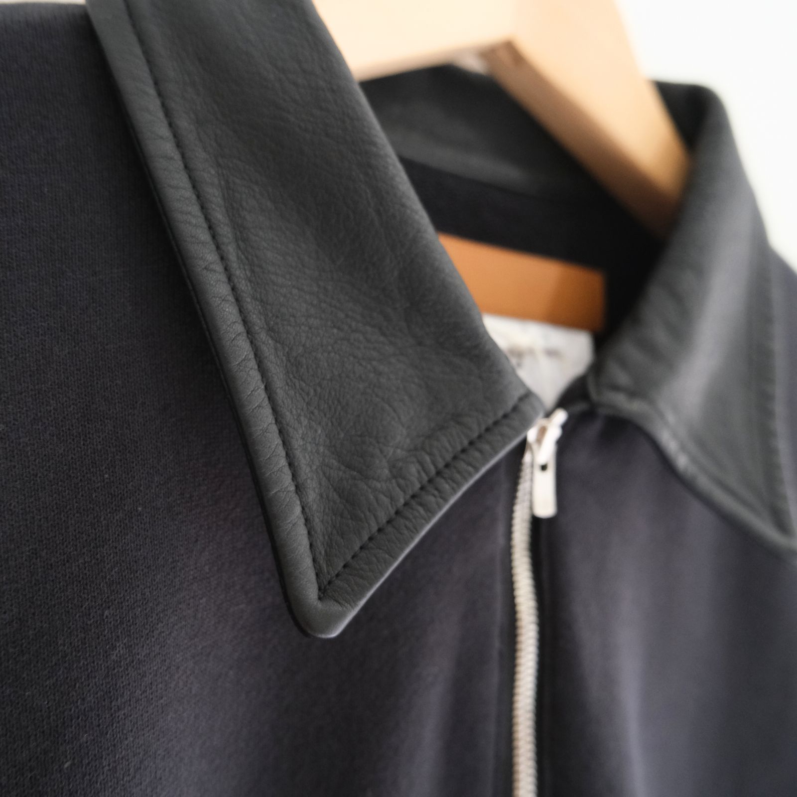 "BROTHERS" Leather × Original Supima Aging Cotton Sweat / ハーフジップ / スウェット / レザー / BLACK