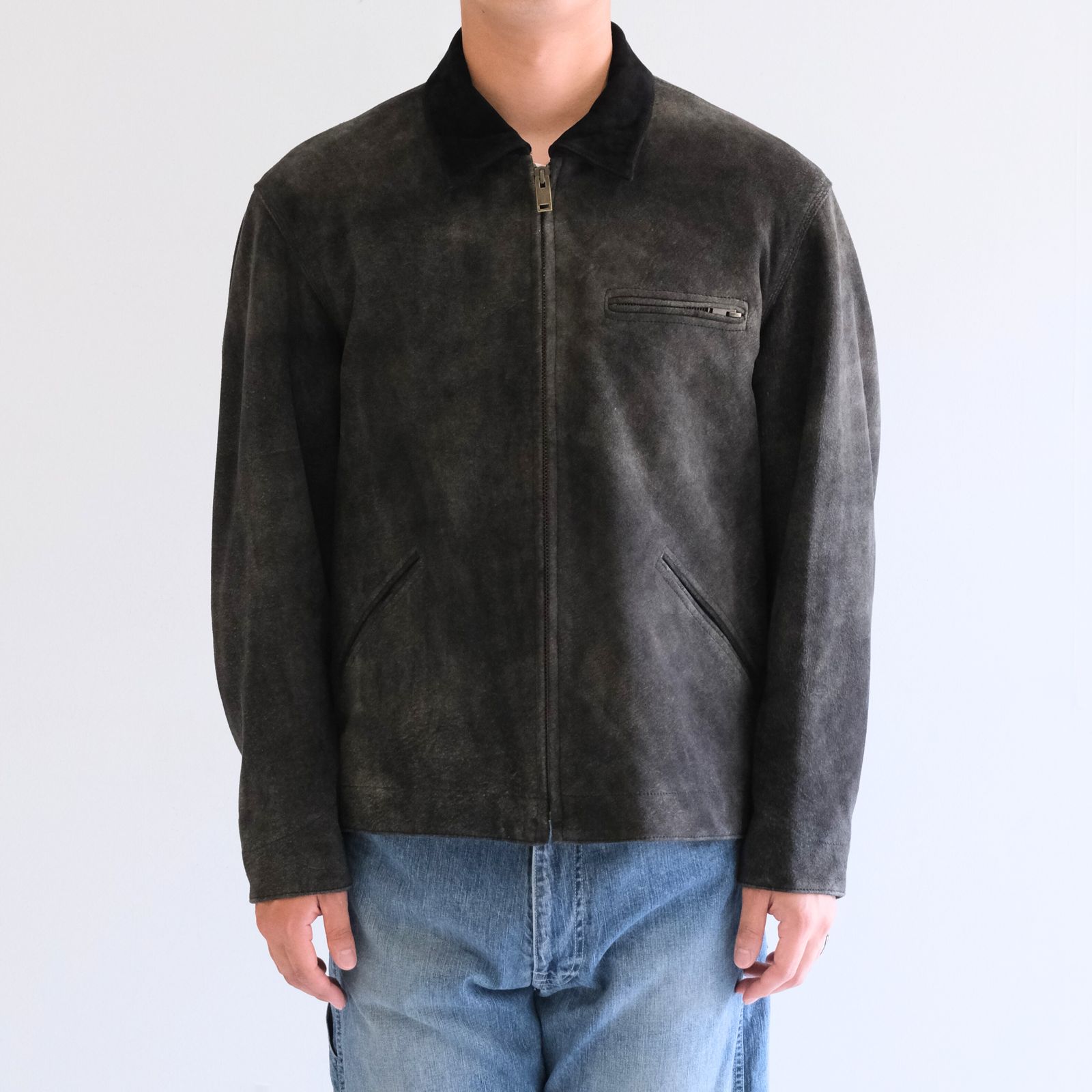 LEATHER DETROITJACKET ‐Goat suede Antique finish‐ / レザージャケット / ゴートレザー / アンティーク加工 / Black