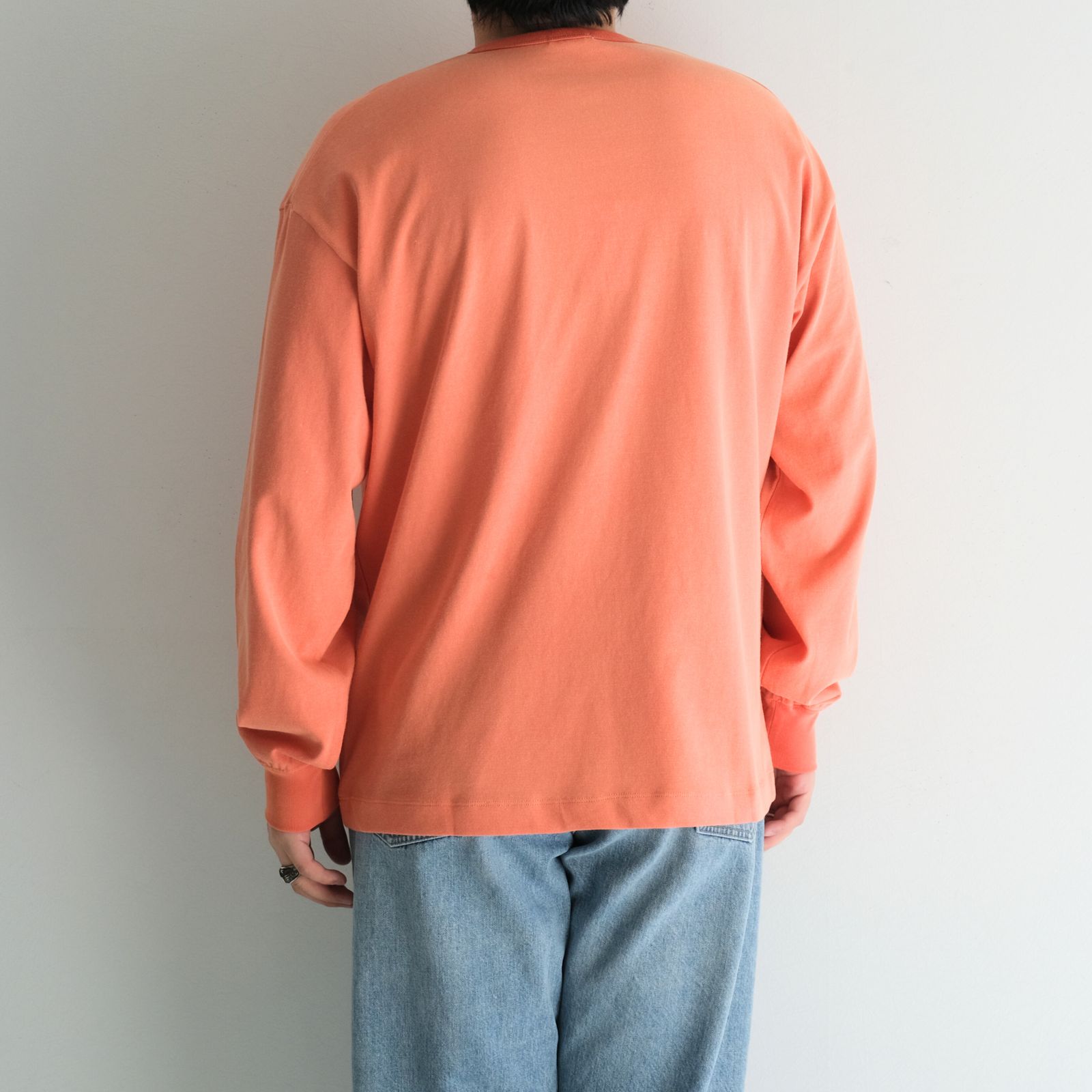 FADED TWIST TENJIKU HENLEY-NECK TOP / フェードツイスト天竺ヘンリーネックトップ（ORANGE）