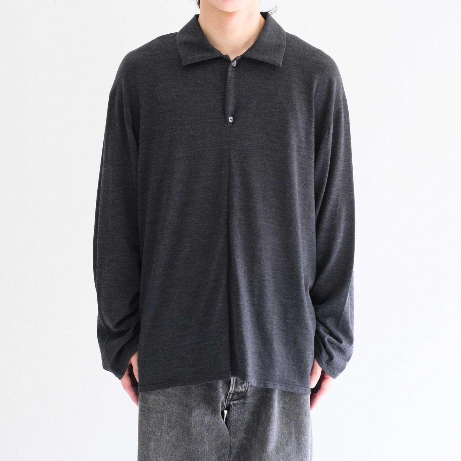 24SS Blanc YM 黒 Vネック ニットポロシャツ Blanc YM - ブランワイエム | 正規通販 iko オンラインストア