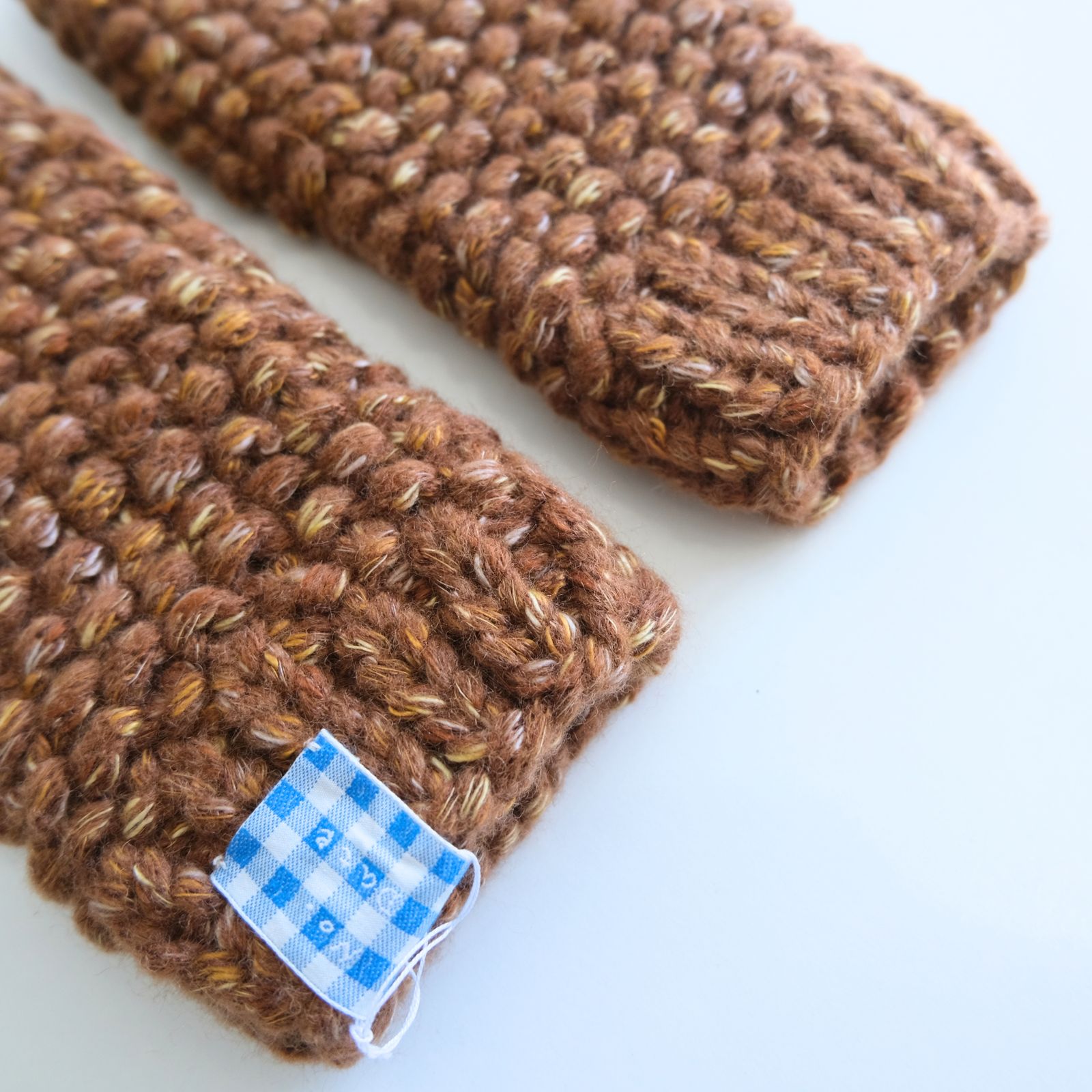 WOOL MIX HAND KNIT GLOVES（BROWN）