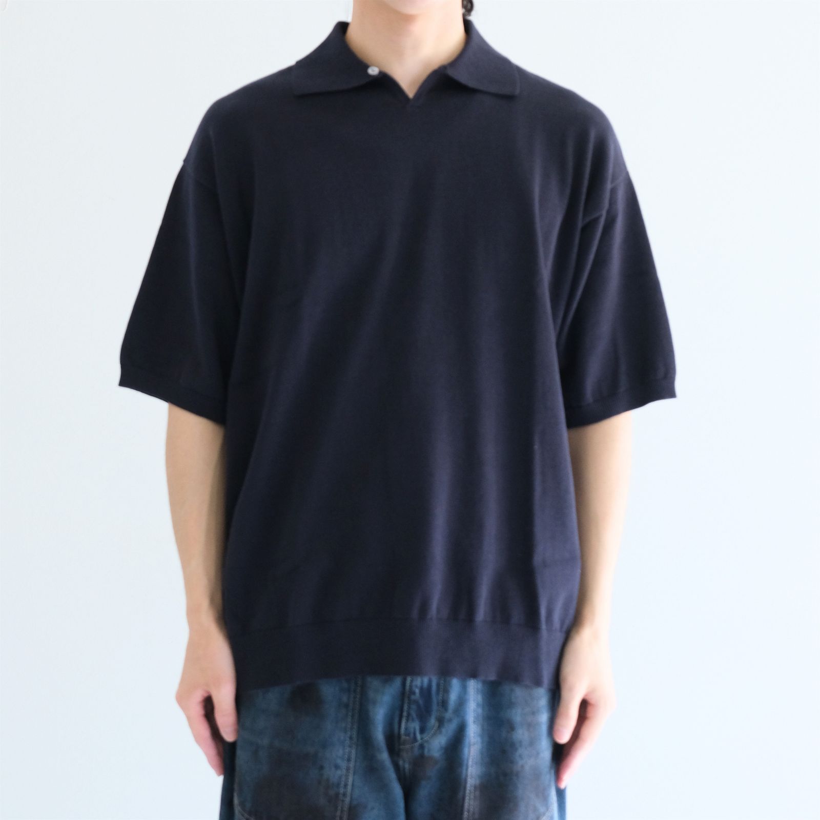 Knitted Polo Shirt /  ニット ポロ シャツ（NAVY）