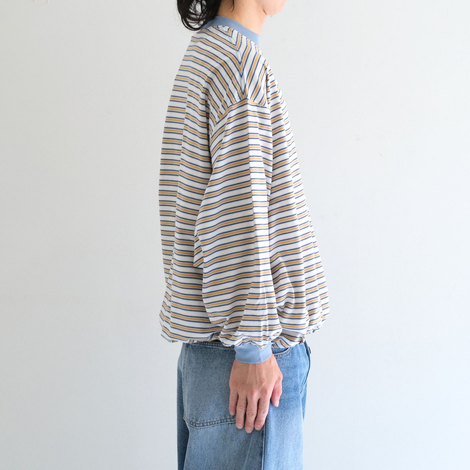Balloon Border Long-sleeve T-Shirt（SAX x YELLOW）