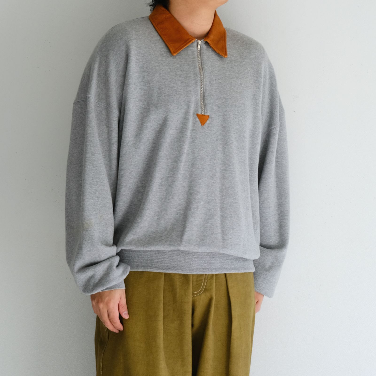 "BROTHERS" Leather × Original Supima Aging Cotton Sweat / ハーフジップ / スウェット / レザー / M.GRAY