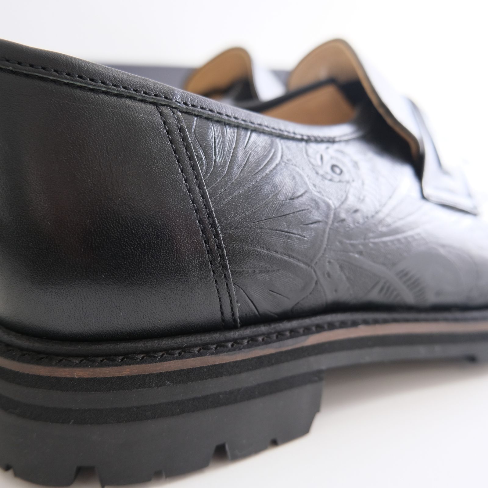 ”GRANDPA"  Modyfied Flower Emboss Combi-Straight Tip by HARUTA / 革靴 / ストレートチップ / BLACK