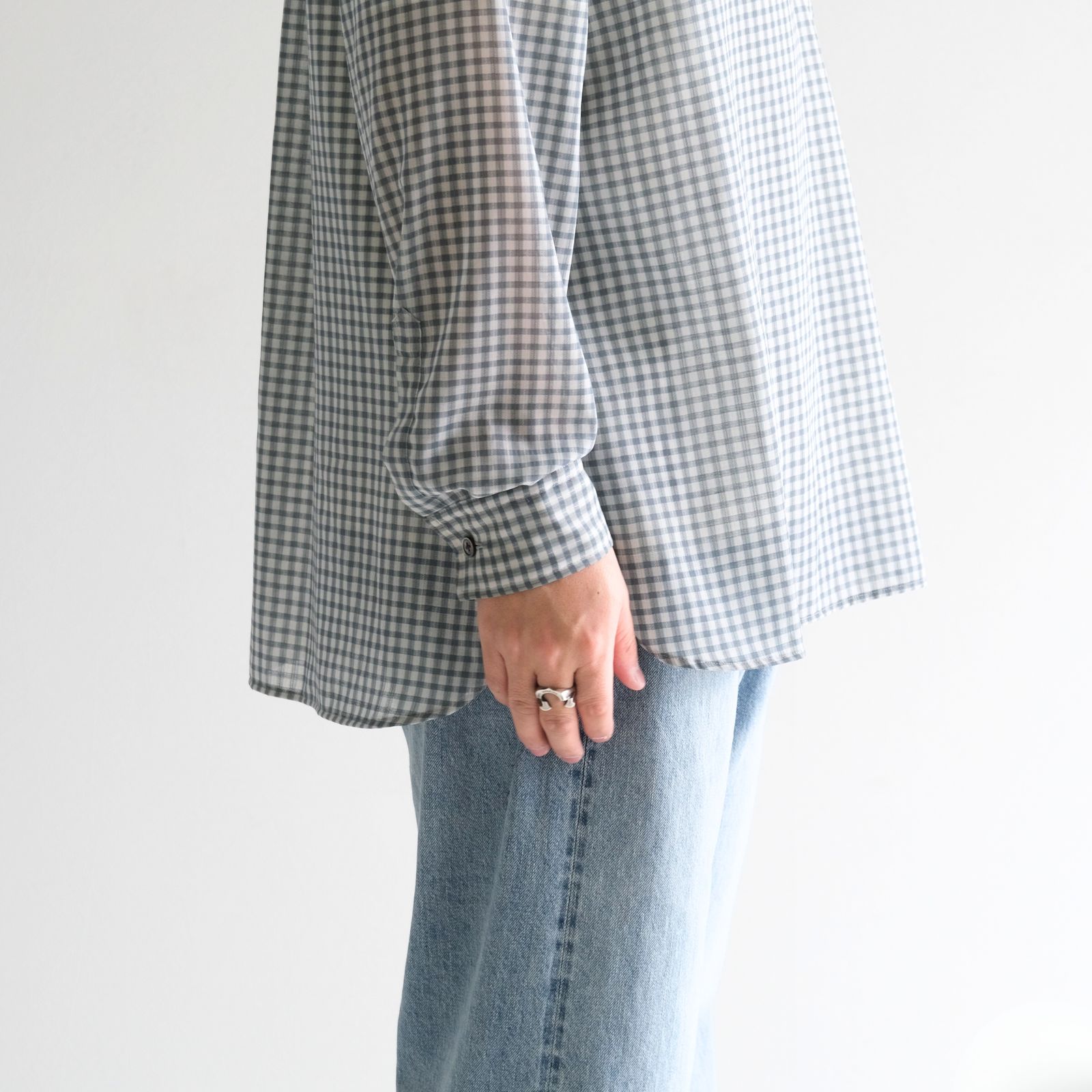 SUPER LIGHT WOOL CHECK SKIPPER SHIRT / スーパー ライト ウール チェック スキッパー シャツ（GREEN GREY）