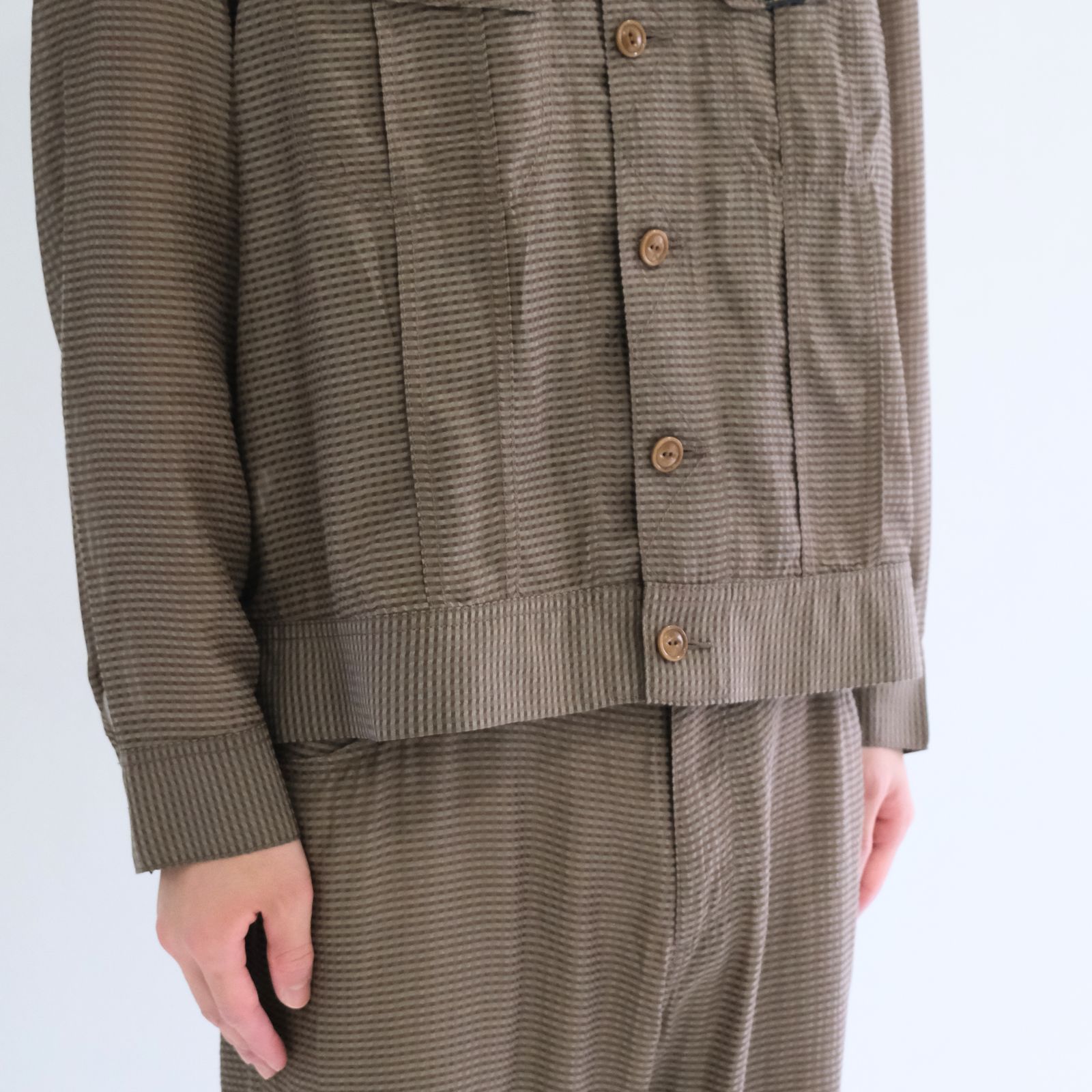 Lee / SEVEN BY SEVEN / SHEER COWBOY JACKET ‐Gingham Check Indian fabric‐ （Greige）